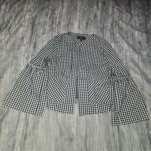 Laundry by Shelli Segal Gingham Bell Sleeve Jacket -‎ Small S Cropped